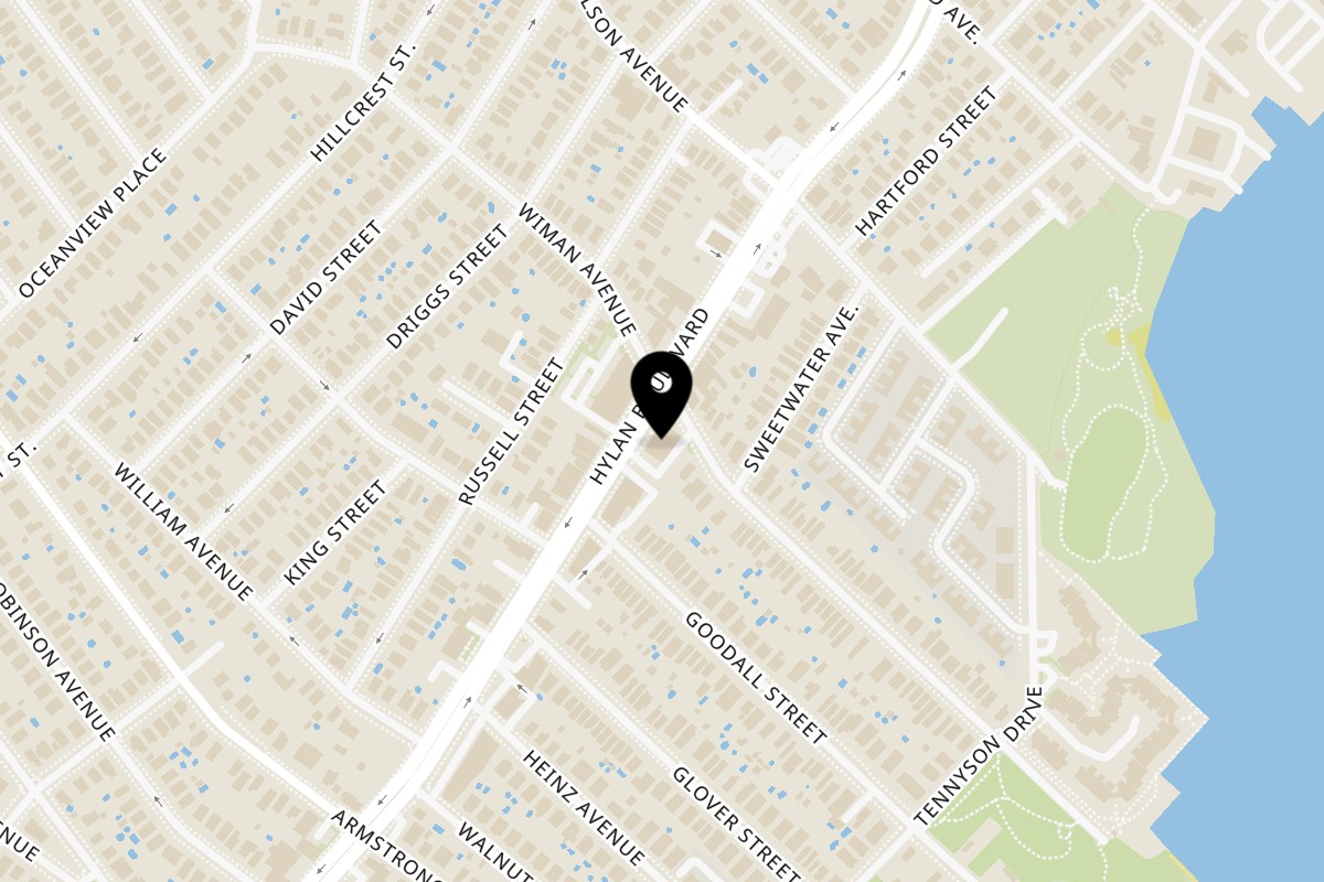 Map showing the location of Island Social on 4060 Hylan Blvd in Staten Island